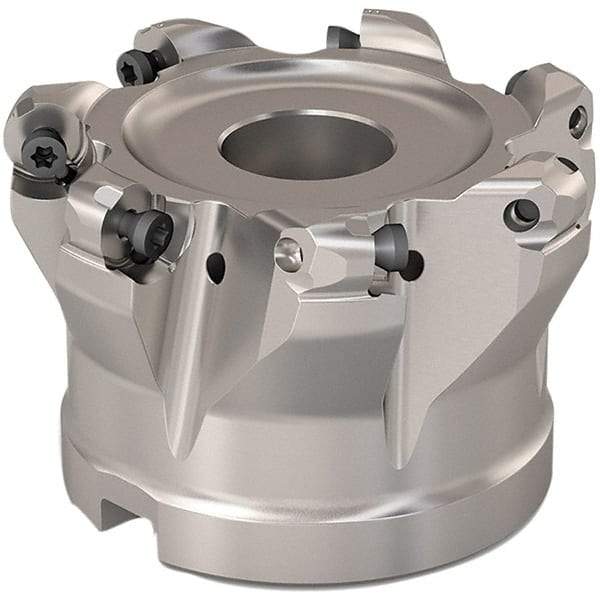 Seco - 64.2mm Cut Diam, 6mm Max Depth, 1" Arbor Hole, 7 Inserts, RP..1204 Insert Style, Indexable Copy Face Mill - R220.29 Cutter Style, 10,000 Max RPM, 2 High, Through Coolant, Series R220.29 - Eagle Tool & Supply