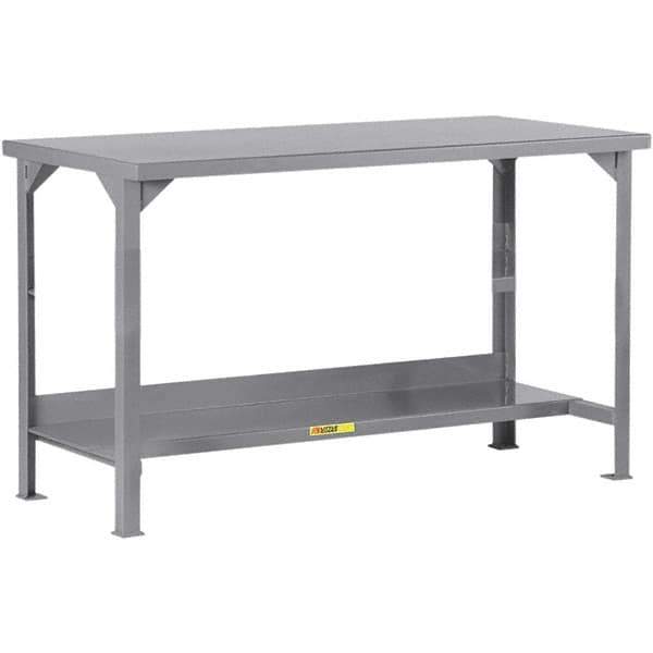 Little Giant - 60 Wide x 36" Deep x 36" High, 12 Gauge Steel Workbench - 12 Gauge Steel Top, Fixed Legs, Gray - Eagle Tool & Supply
