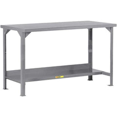 Little Giant - 60 Wide x 36" Deep x 36" High, 12 Gauge Steel Workbench - 12 Gauge Steel Top, Fixed Legs, Gray - Eagle Tool & Supply