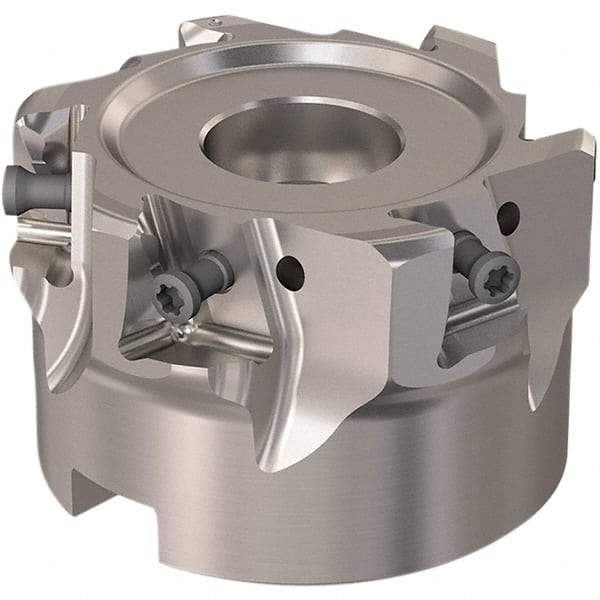 Seco - 6 Inserts, 63mm Cut Diam, 27mm Arbor Diam, 12mm Max Depth of Cut, Indexable Square-Shoulder Face Mill - 90° Lead Angle, 40mm High, LOEX12 Insert Compatibility, Through Coolant, Series 220.94-12 - Eagle Tool & Supply