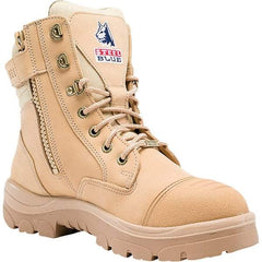 Steel Blue - Men's Size 12 Medium Width Steel Work Boot - Sand, Leather Upper, TPU Outsole, 6" High, Lace-Up, Side Zip - Eagle Tool & Supply