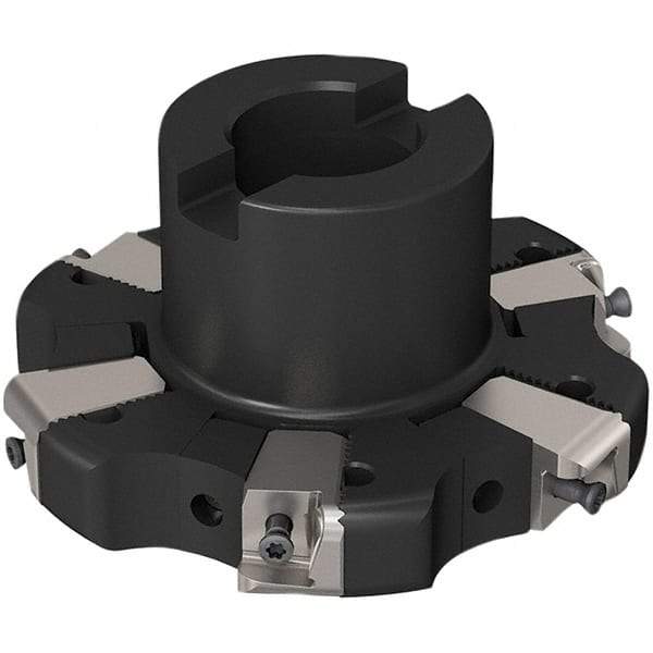 Seco - Shell Mount Connection, 0.669" Cutting Width, 24.82mm Depth of Cut, 100mm Cutter Diam, 27mm Hole Diam, 3 Tooth Indexable Slotting Cutter - R335.25 Toolholder, XNHQ 1407 Insert, Right Hand Cutting Direction - Eagle Tool & Supply