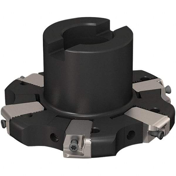 Seco - Shell Mount Connection, 17/32" Cutting Width, 24.82mm Depth of Cut, 100mm Cutter Diam, 27mm Hole Diam, 3 Tooth Indexable Slotting Cutter - R335.25 Toolholder, XNHQ 1407 Insert, Right Hand Cutting Direction - Eagle Tool & Supply