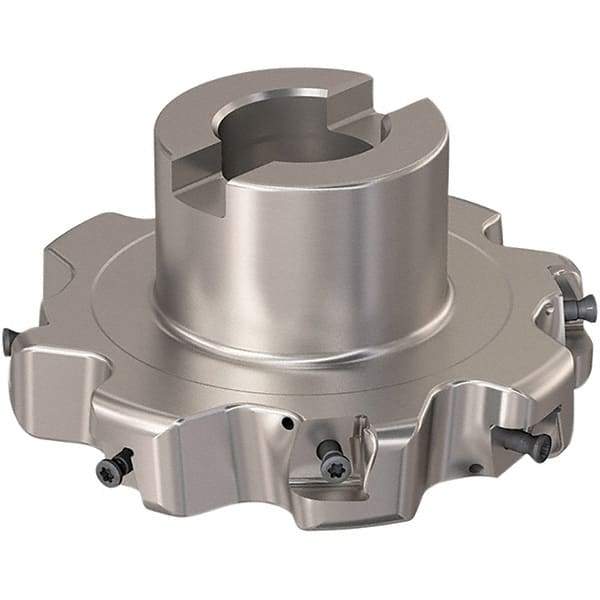 Seco - Shell Mount Connection, 0.787" Cutting Width, 25.31mm Depth of Cut, 100mm Cutter Diam, 27mm Hole Diam, 4 Tooth Indexable Slotting Cutter - R335.25 Toolholder, XNHQ 12 Insert, Right Hand Cutting Direction - Eagle Tool & Supply