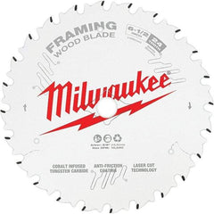 Milwaukee Tool - 6-1/2" Diam, 5/8" Arbor Hole Diam, 24 Tooth Wet & Dry Cut Saw Blade - Tungsten Carbide-Tipped, Framing Action, Standard Round Arbor - Eagle Tool & Supply