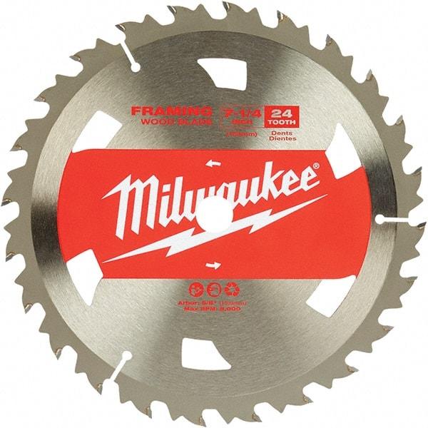 Milwaukee Tool - 7-1/4" Diam, 5/8" Arbor Hole Diam, 24 Tooth Wet & Dry Cut Saw Blade - Tungsten Carbide-Tipped, Framing Action, Standard Round Arbor - Eagle Tool & Supply