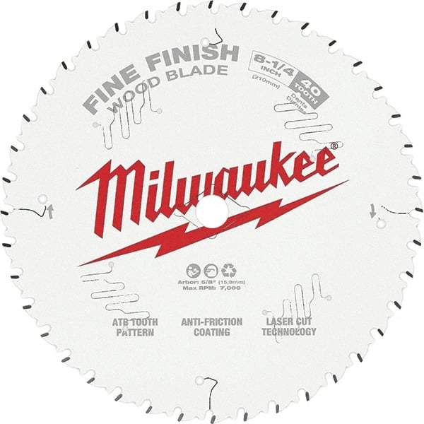 Milwaukee Tool - 8-1/4" Diam, 5/8" Arbor Hole Diam, 40 Tooth Wet & Dry Cut Saw Blade - Tungsten Carbide-Tipped, Fine Finish Action, Standard Round Arbor - Eagle Tool & Supply