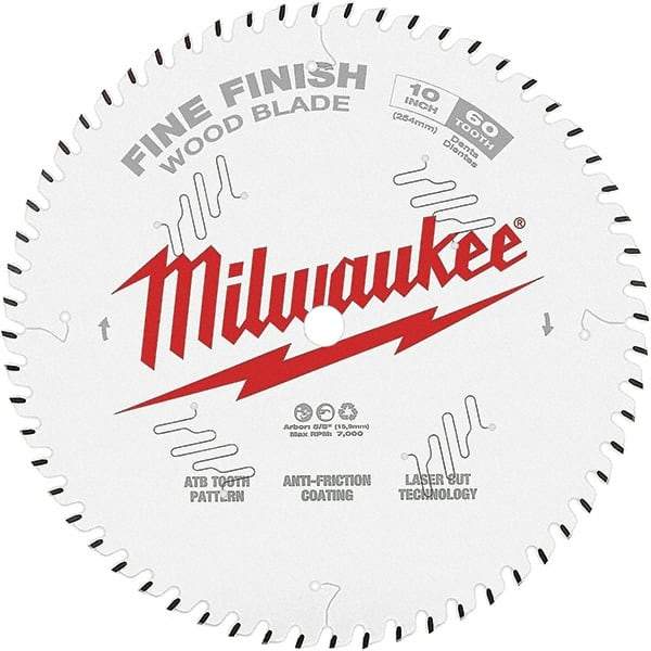 Milwaukee Tool - 10" Diam, 5/8" Arbor Hole Diam, 60 Tooth Wet & Dry Cut Saw Blade - Tungsten Carbide-Tipped, Fine Finish Action, Standard Round Arbor - Eagle Tool & Supply