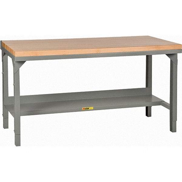Little Giant - 48 Wide x 30" Deep x 28-3/4" High, Butcher Block Workbench - 1-3/4" Butcher Block Top, Adjustable Height Legs, Gray - Eagle Tool & Supply
