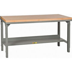 Little Giant - 48 Wide x 24" Deep x 28-3/4" High, Butcher Block Workbench - 1-3/4" Butcher Block Top, Adjustable Height Legs, Gray - Eagle Tool & Supply
