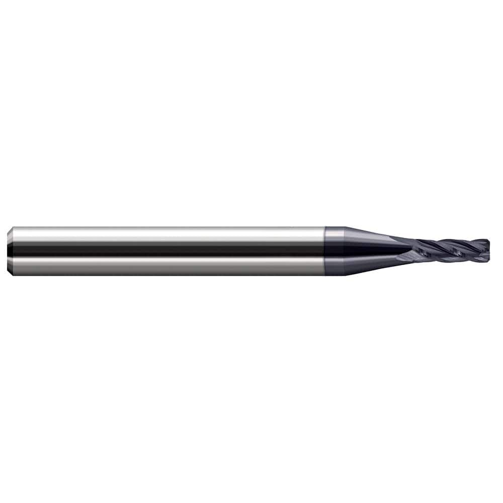 Corner Chamfer End Mill: 0.125″ Dia, 0.375″ LOC, 4 Flute, 0.02″ Chamfer Width, Solid Carbide 1-1/2″ OAL, 1/8″ Shank Dia, 30 ° Helix, AlTiN Coated