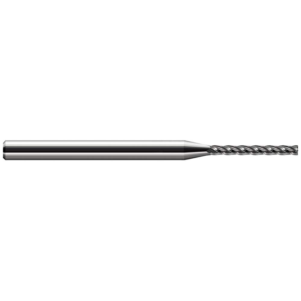 Corner Radius End Mill: 0.078″ Dia, 5/8″ LOC, 0.01″ Radius, 4 Flutes, Solid Carbide 2-1/2″ OAL, 1/8″ Shank Dia, 30 ° Helix, Bright/Uncoated, Corner Radius End