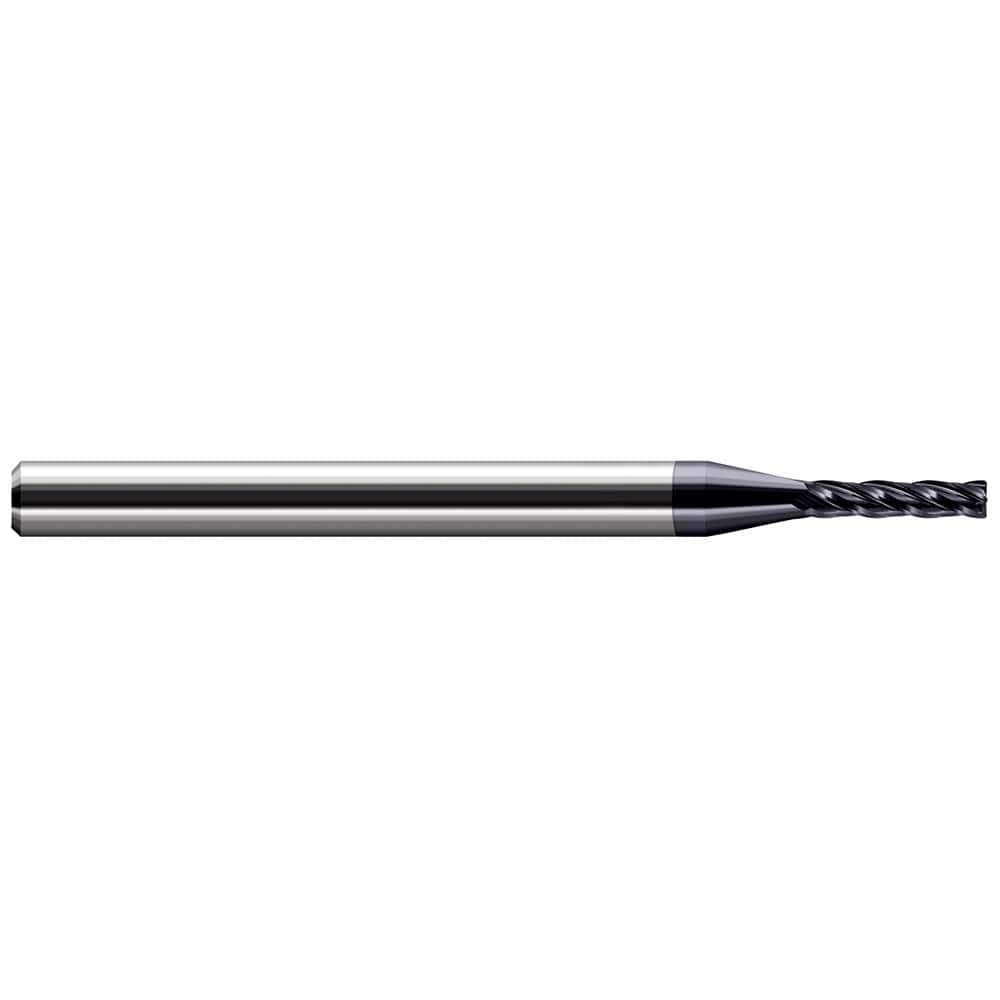 Corner Radius End Mill: 7/64″ Dia, 0.57″ LOC, 0.005″ Radius, 4 Flutes, Solid Carbide 2-1/2″ OAL, 1/8″ Shank Dia, 30 ° Helix, AlTiN Coated, Corner Radius End, Centercutting