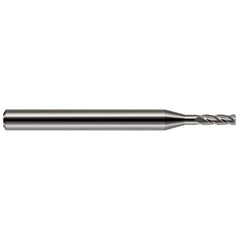 Corner Radius End Mill: 0.047″ Dia, 0.141″ LOC, 0.01″ Radius, 2 Flutes, Solid Carbide 1-1/2″ OAL, 1/8″ Shank Dia, 30 ° Helix, Bright/Uncoated, Corner Radius End