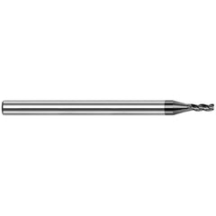 Corner Radius End Mill: 0.093″ Dia, 9/64″ LOC, 0.005″ Radius, 3 Flutes, Solid Carbide 1-1/2″ OAL, 1/8″ Shank Dia, 42 ° Helix, Amorphous Diamond Coated, Corner Radius End