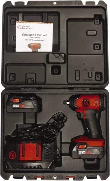 Chicago Pneumatic - 3/8" Drive 20 Volt Pistol Grip Cordless Impact Wrench & Ratchet - 2,400 RPM, 150 Ft/Lb Torque, 2 Lithium-Ion Batteries Included - Eagle Tool & Supply