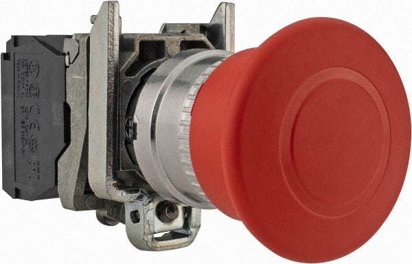 Schneider Electric - 22mm Mount Hole, Extended Mushroom Head, Pushbutton Switch Only - Round, Red Pushbutton, Nonilluminated, Trigger Action, Off, Shock and Vibration Resistant - Eagle Tool & Supply