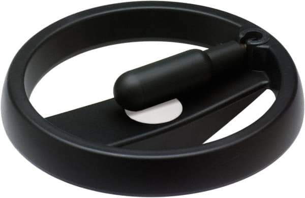 Elesa - 9.84", 2 Spoke Handwheel with Retractable Handle - 1.38" Hub, High Impact Strength Technopolymer, Black Matte Finish - Eagle Tool & Supply