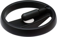 Elesa - 9.84", 2 Spoke Handwheel with Retractable Handle - 1.38" Hub, High Impact Strength Technopolymer, Black Matte Finish - Eagle Tool & Supply
