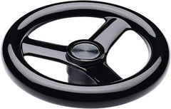 Elesa - 11.34", 3 Spoke Handwheel - 2.28" Hub, Duroplast, Black Glossy Finish - Eagle Tool & Supply