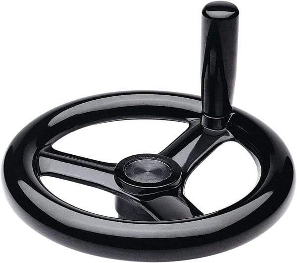 Elesa - 11.34", 3 Spoke Handwheel with Revolving Handle - 2.28" Hub, Duroplast, Black Glossy Finish - Eagle Tool & Supply