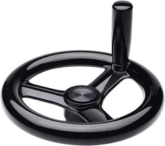 Elesa - 3.86", 3 Spoke Handwheel with Revolving Handle - 0.94" Hub, Duroplast, Black Glossy Finish - Eagle Tool & Supply