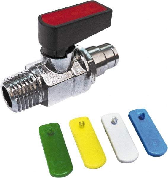Value Collection - 5/32" Pipe, Brass Miniature Ball Valve - Inline - Two Way Flow, MNPT x Push-to-Connect Ends, Wedge Handle, 250 WOG - Eagle Tool & Supply