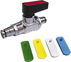Value Collection - 3/8" Pipe, Brass Miniature Ball Valve - Inline - One Way Flow, Push-to-Connect x Push-to-Connect Ends, Wedge Handle, 250 WOG - Eagle Tool & Supply