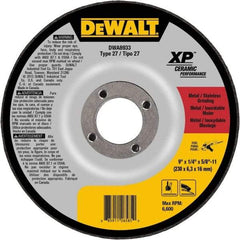 DeWALT - 24 Grit, 9" Wheel Diam, Type 27 Depressed Center Wheel - Coarse/Medium Grade, Ceramic, N Hardness, 6,600 Max RPM - Eagle Tool & Supply