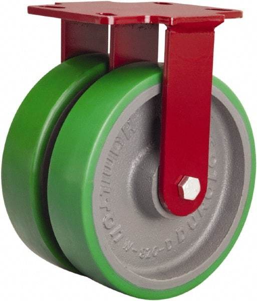 Hamilton - 8" Diam x 2" Wide x 9-3/4" OAH Top Plate Mount Rigid Caster - Polyurethane Mold onto Cast Iron Center, 3,000 Lb Capacity, Tapered Roller Bearing, 4-1/2 x 6-1/2" Plate - Eagle Tool & Supply