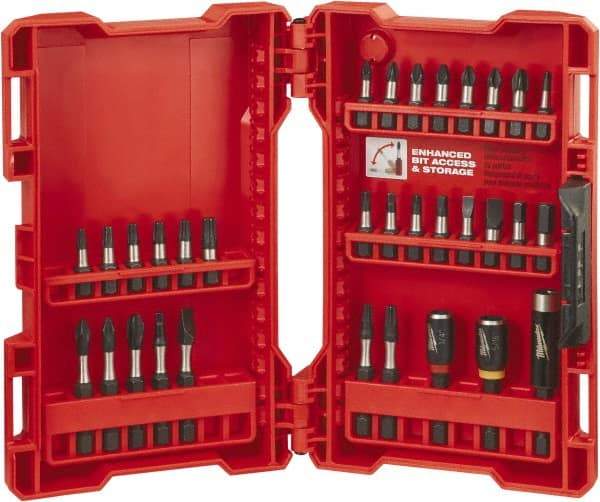 Milwaukee Tool - 32 Piece, Bit Set - 3/16 to 1/4" Hex, Phillips, Slotted, Torx, Square Point - Eagle Tool & Supply
