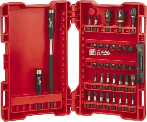 Milwaukee Tool - 36 Piece, Bit Set - 5/64 to 1/4" Hex, Phillips, Slotted, Torx, Square Point - Eagle Tool & Supply