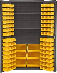 Durham - 3 Shelf 102 Bin Storage Cabinet - Steel, 36" Wide x 24" Deep x 72" High, Yellow - Eagle Tool & Supply