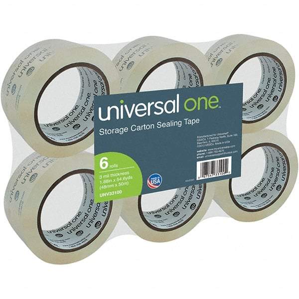 Universal One - 48mm Wide x 3mm Thick x 50m Long, 33100 Box Sealing & Label Protection Tape - Clear - Eagle Tool & Supply
