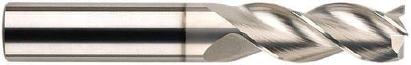 SGS - 3/8", 1-1/4" LOC, 3/8" Shank Diam, 3-1/2" OAL, 3 Flute, Solid Carbide Square End Mill - Single End, Uncoated, Spiral Flute, 38° Helix, Centercutting, Right Hand Cut, Right Hand Flute, Series 43 - Eagle Tool & Supply