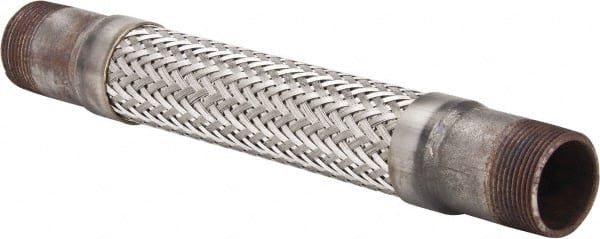 Made in USA - 12" OAL, 1-1/4" ID, 450 Max psi, Flexible Metal Hose Assembly - Eagle Tool & Supply