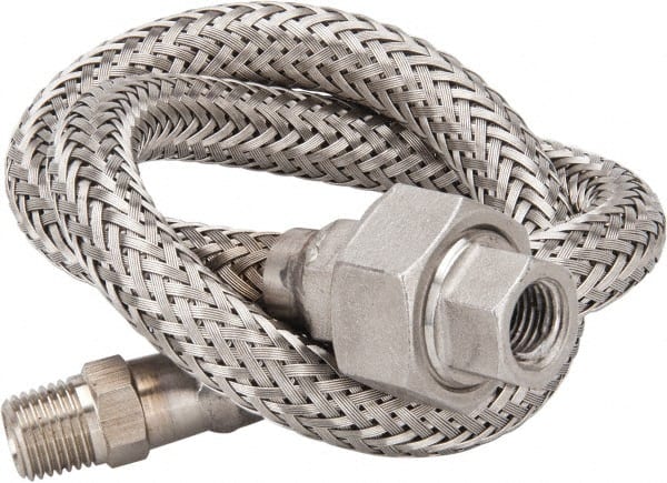 Made in USA - 24" OAL, 1/4" ID, 2,240 Max psi, Flexible Metal Hose Assembly - Eagle Tool & Supply