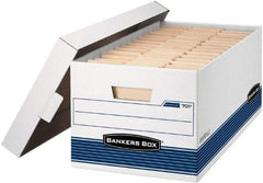 BANKERS BOX - 1 Compartment, 12 Inch Wide x 24 Inch Deep x 10 Inch High, File Storage Box - 1 Ply Side, 2 Ply Bottom, 2 Ply End, White and Blue - Eagle Tool & Supply