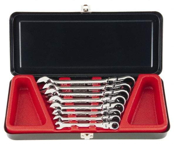 Blackhawk by Proto - 8 Piece, 5/16" to 3/4", Combination Wrench Set - Inch Measurement Standard, Full Polish Finish, Comes in Metal Case - Eagle Tool & Supply