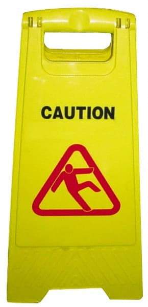 PRO-SOURCE - Caution, 12" Wide x 24" High, Plastic Floor Sign - A-Frame, Red & Black on Yellow, For Restroom, Janitorial & Housekeeping - Eagle Tool & Supply