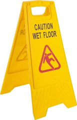 PRO-SOURCE - Caution - Wet Floor, 12" Wide x 24" High, Plastic Floor Sign - A-Frame, Red & Black on Yellow, For Accident Prevention - Eagle Tool & Supply