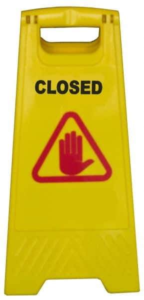 PRO-SOURCE - Closed, 12" Wide x 24" High, Plastic Floor Sign - A-Frame, Red & Black on Yellow, For Restroom, Janitorial & Housekeeping - Eagle Tool & Supply