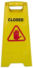 PRO-SOURCE - Closed, 12" Wide x 24" High, Plastic Floor Sign - A-Frame, Red & Black on Yellow, For Restroom, Janitorial & Housekeeping - Eagle Tool & Supply