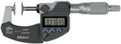 Mitutoyo - 0 to 1 Inch, Ratchet Thimble, IP65 Water Resistance, Electronic Disc Micrometer - Digital Counter, 0.0002 Inch Accuracy, 0.787 Inch Disc, 6.3mm Spindle, 0.00005 Inch Resolution, NIST - Eagle Tool & Supply