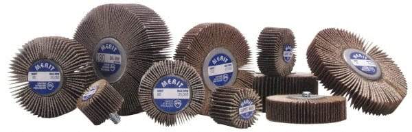 Merit Abrasives - 1-5/8" Diam x 1" Face Width, Very Fine Aluminum Oxide Coated Mounted Flap Wheel - 1/4-20 Threaded Mount, 180 Grit, Cloth Backing, 25,000 Max RPM - Eagle Tool & Supply