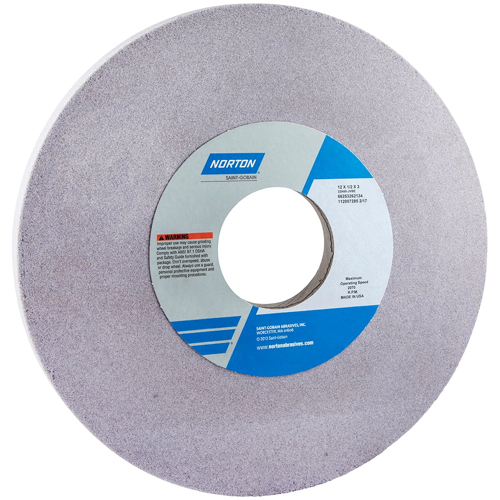 Norton - 12" Diam x 3" Hole x 1/2" Thick, K Hardness, 80 Grit Surface Grinding Wheel - Eagle Tool & Supply