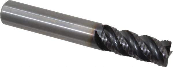 Kennametal - 3/8" Diam, 7/8" LOC, 4 Flute Solid Carbide 0.03" Corner Radius Roughing End Mill - AlTiN Finish, 2-1/2" OAL, 3/8" Shank Diam, Single End, Centercutting, 40° Helix - Eagle Tool & Supply