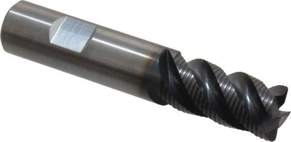 Kennametal - 3/4" Diam, 1-1/2" LOC, 4 Flute Solid Carbide 0.05" Corner Radius Roughing End Mill - AlTiN Finish, 4" OAL, 3/4" Shank Diam, Single End, Centercutting, 40° Helix - Eagle Tool & Supply