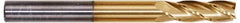 Hertel - 13/64", 5/8" LOC, 1/4" Shank Diam, 2-1/2" OAL, 4 Flute, Solid Carbide Square End Mill - Single End, TiN Finish, Spiral Flute, 30° Helix, Centercutting, Right Hand Cut, Right Hand Flute - Eagle Tool & Supply