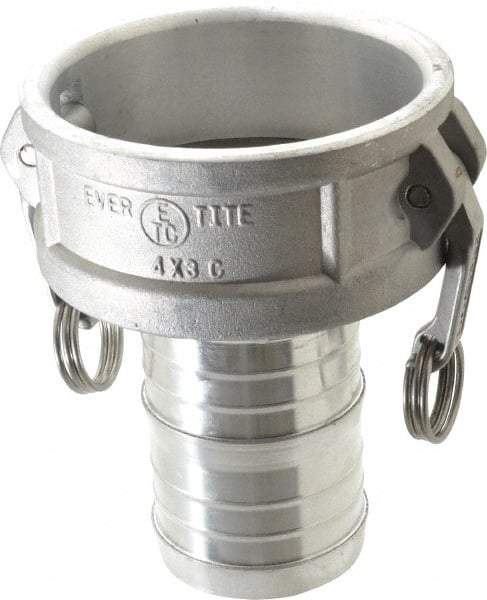 EVER-TITE Coupling Products - 4" Aluminum Cam & Groove Suction & Discharge Hose Female Coupler Hose Shank - Part C, 100 Max psi - Eagle Tool & Supply